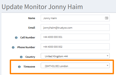 A monitor timezone can be set in their settings or when they are created