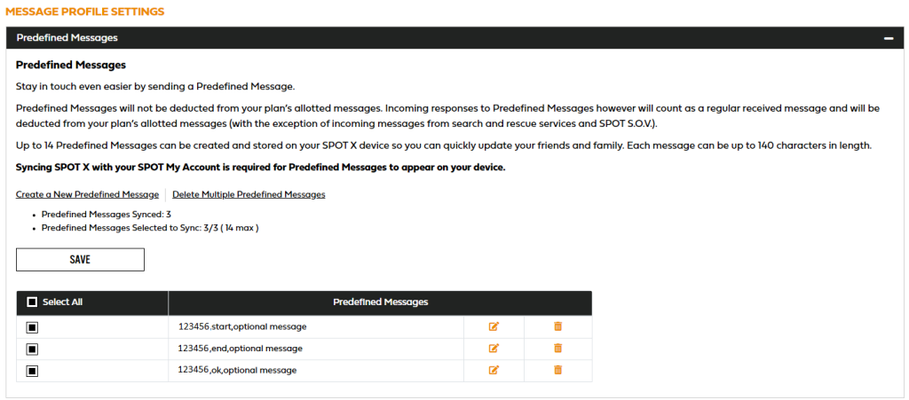 spot x predefined messages edit screen