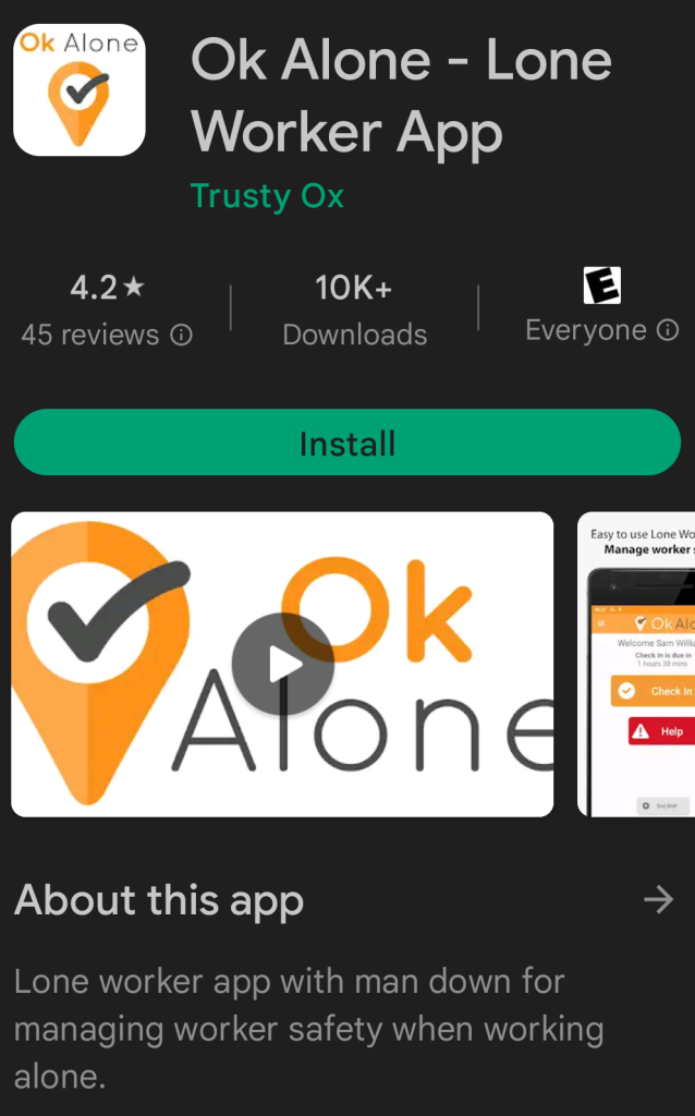 Picture of Ok Alone's page in the Android App Store